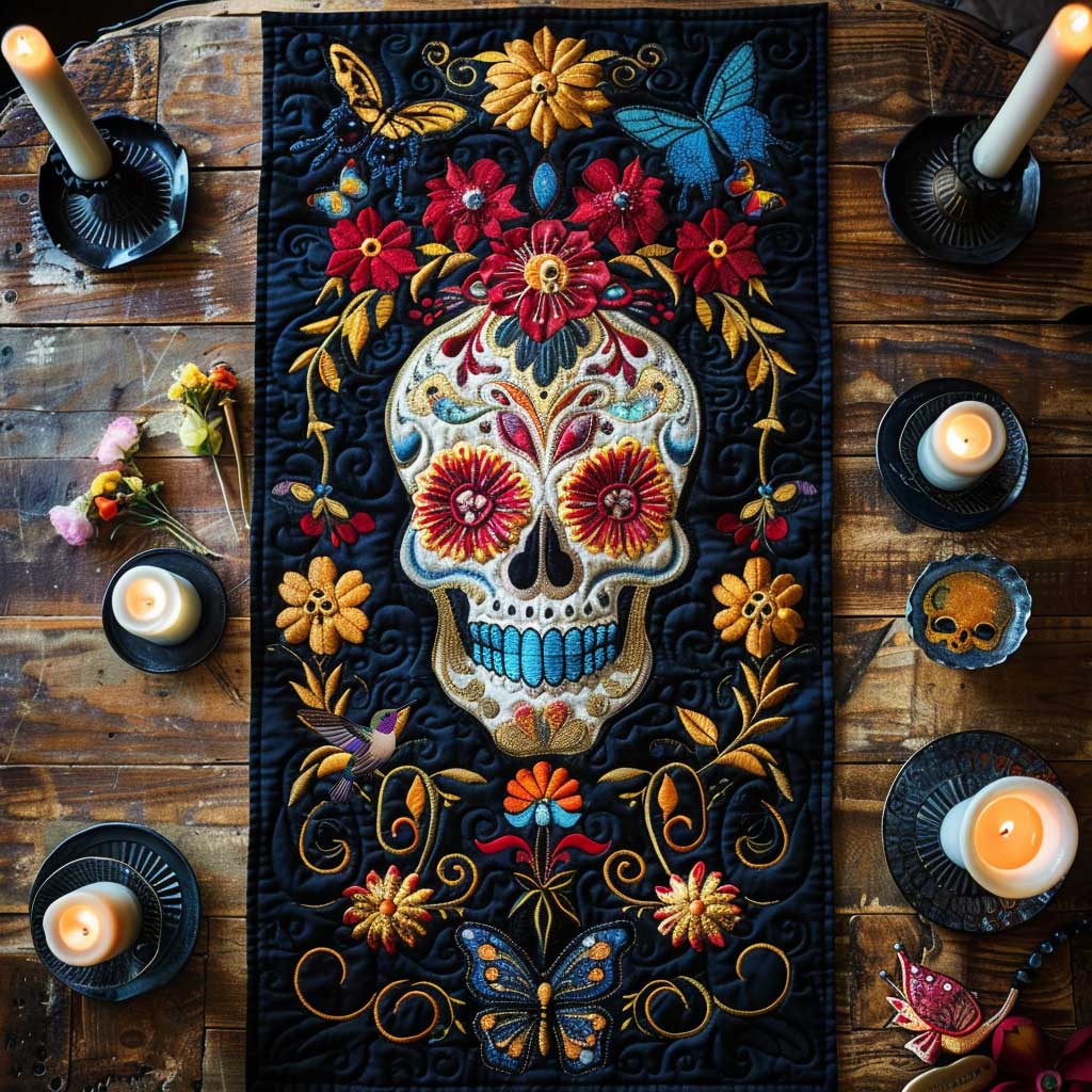 Colorful Skull WN3010099CL Quilted Table Runner