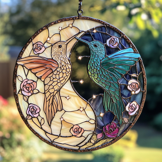 Mystic Hummingbirds WN0611104CL Stained Glass Suncatcher