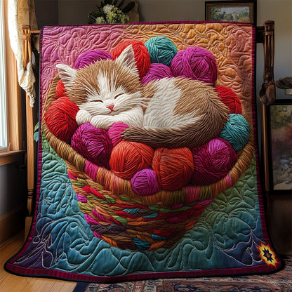 Kitten In Yarn Basket WY2312036CL Quilt