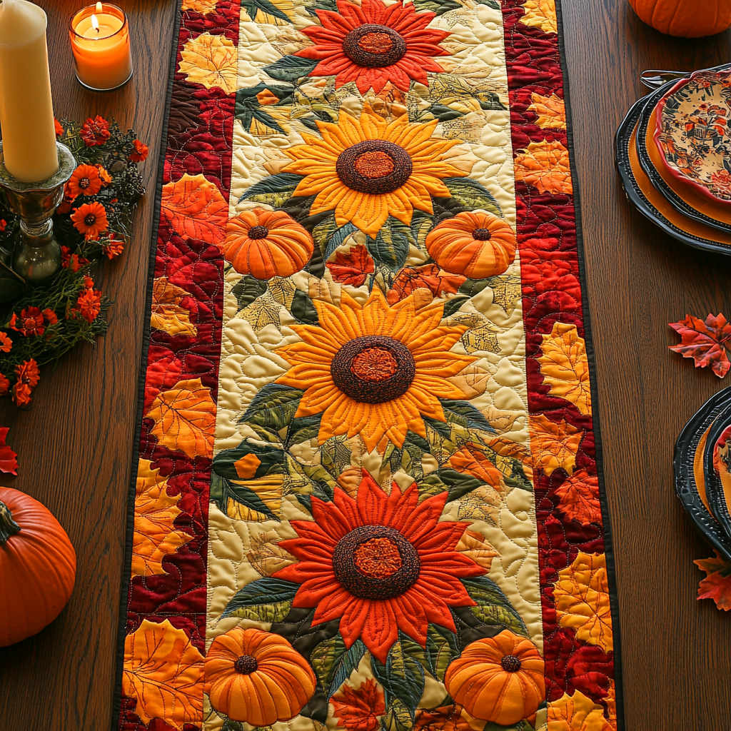 Autumn Sunflower XR0210020CL Quilted Table Runner