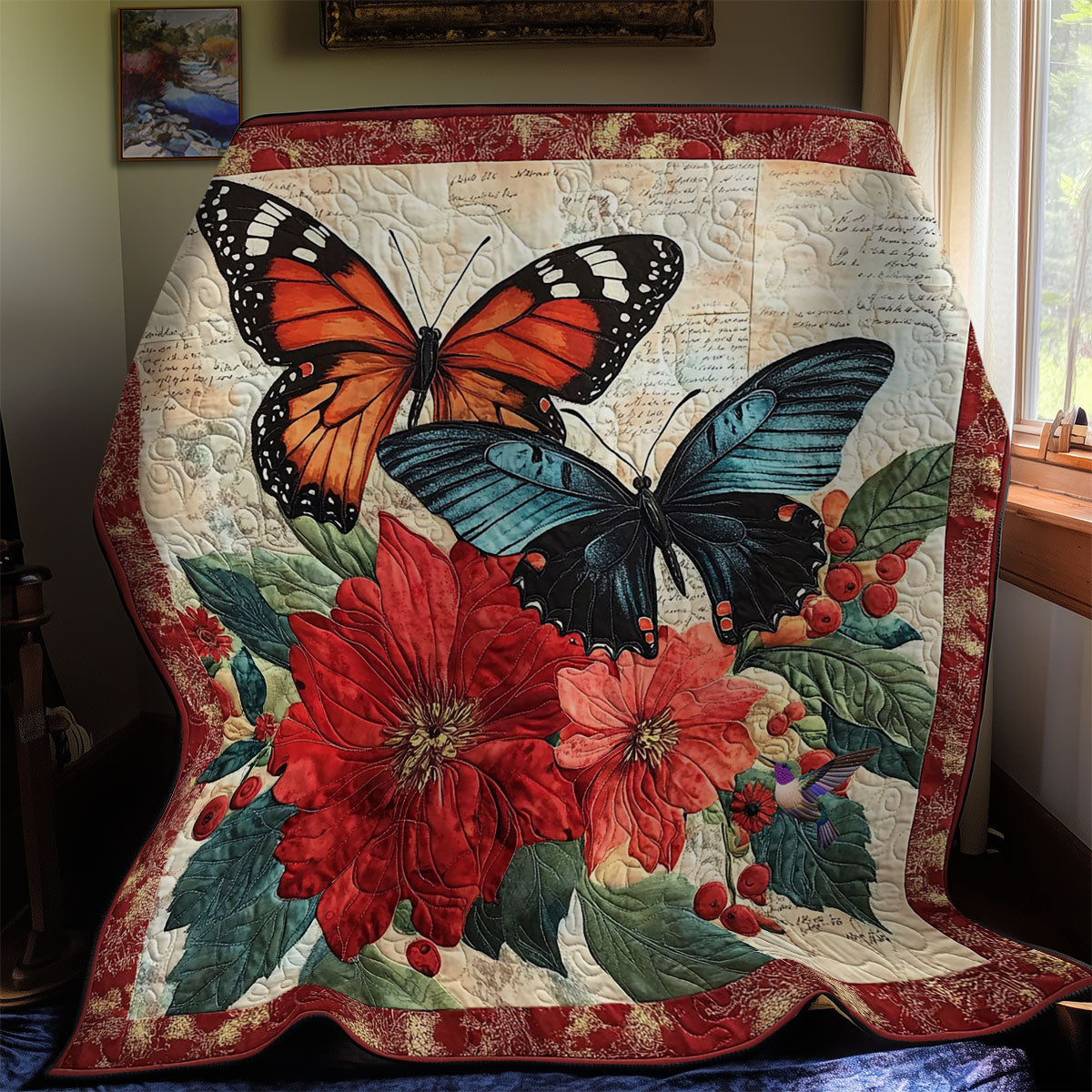 Red Flower Butterfly WY2511034CL Quilt