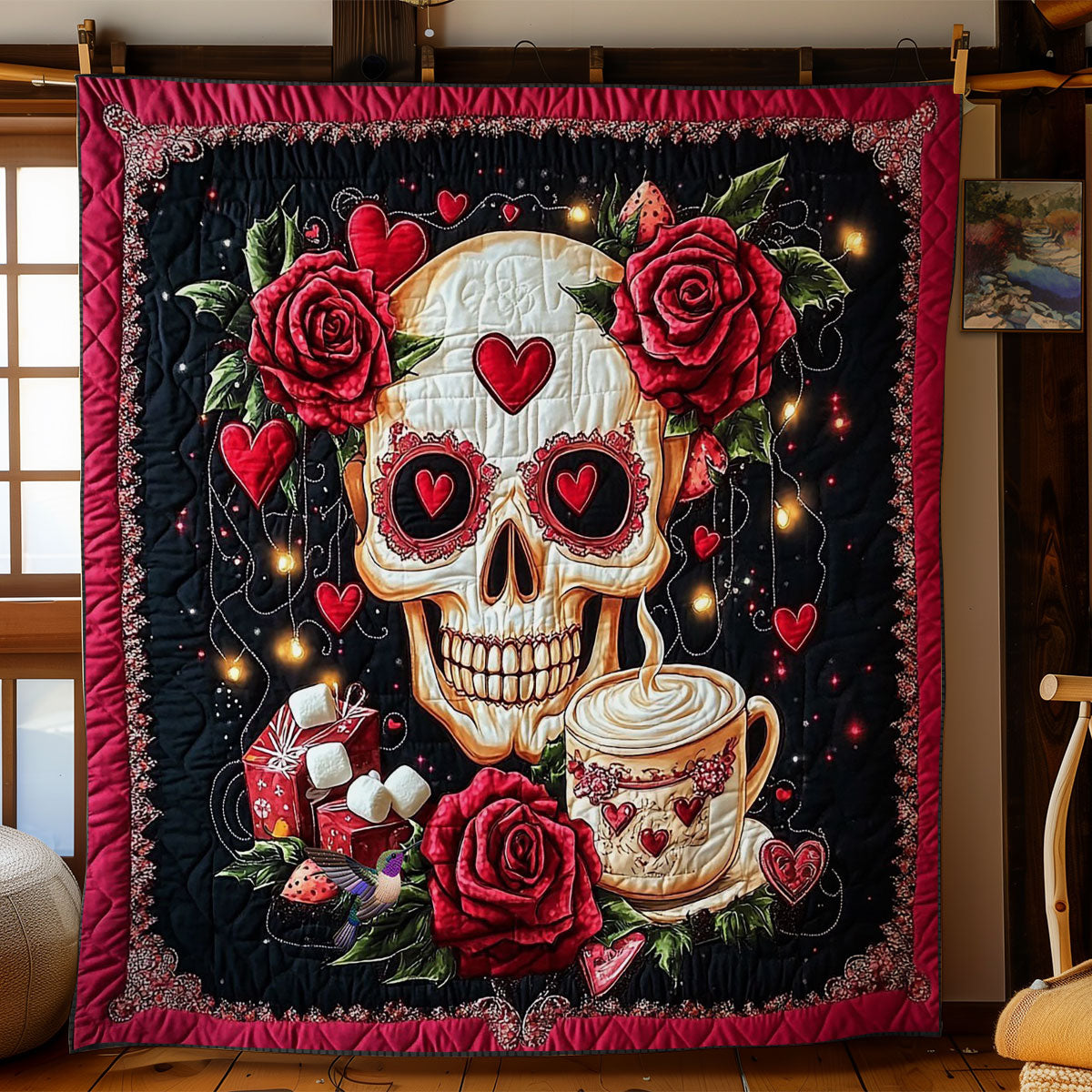 Valentine Rose Skull WY2612042CL Quilt