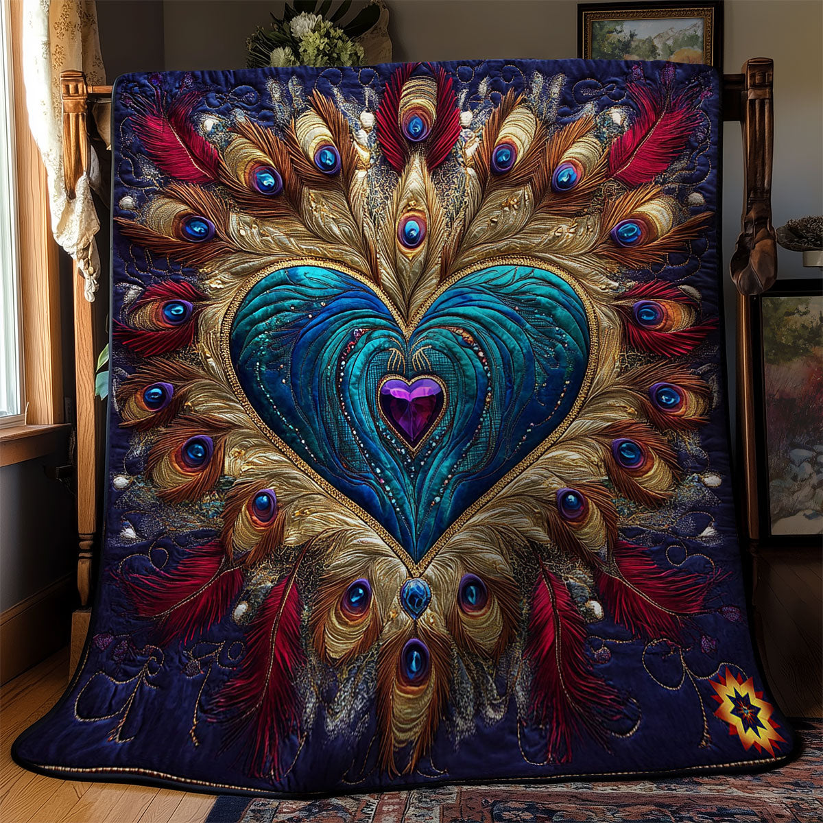 Royal Peacock Feather Heart WY1012048CL Quilt