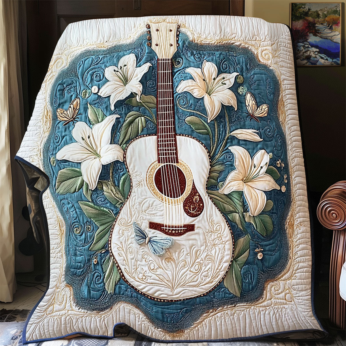 Guitar In Lilies Forest WY3112016CL Quilt
