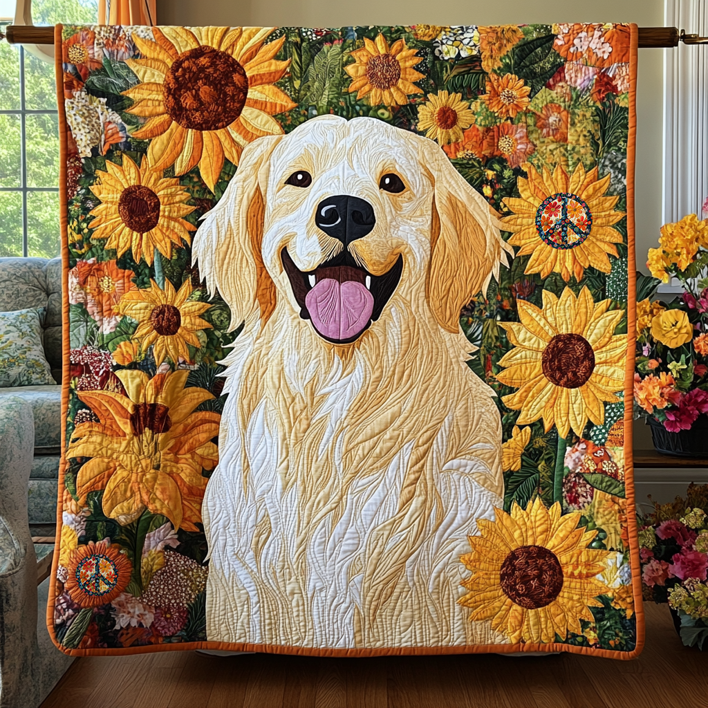 Sunflower Golden Retriever XR0310019CL Quilt