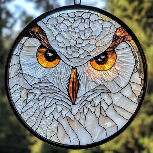 Owl Amber Eyes WU2810060CL Stained Glass Suncatcher