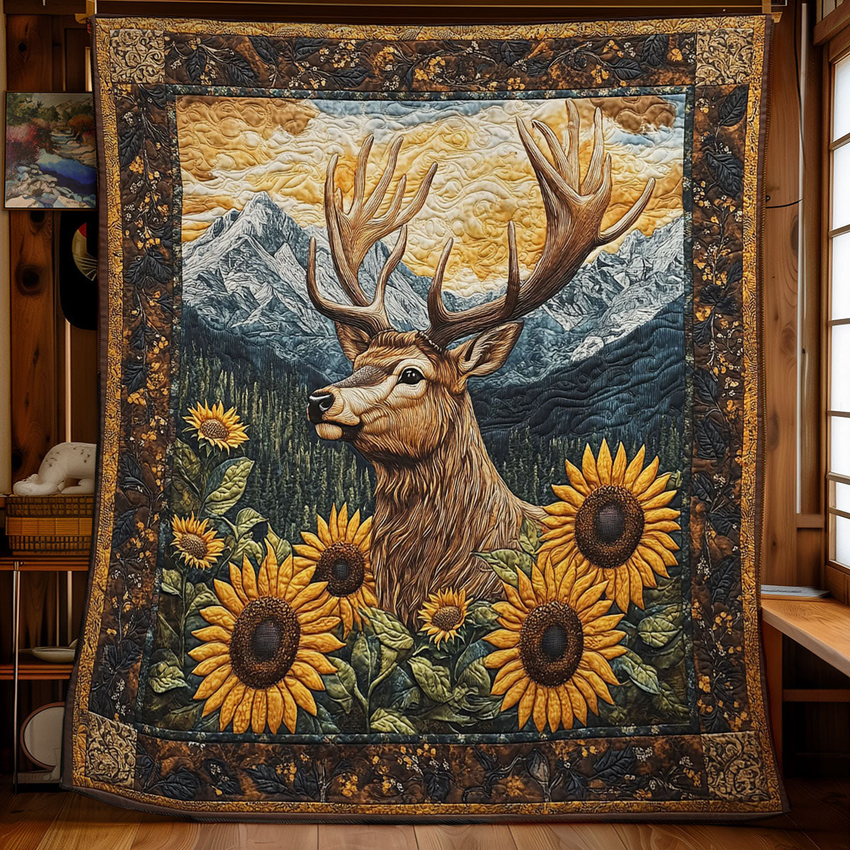 Moose In Sunflower WY2101063CL Quilt