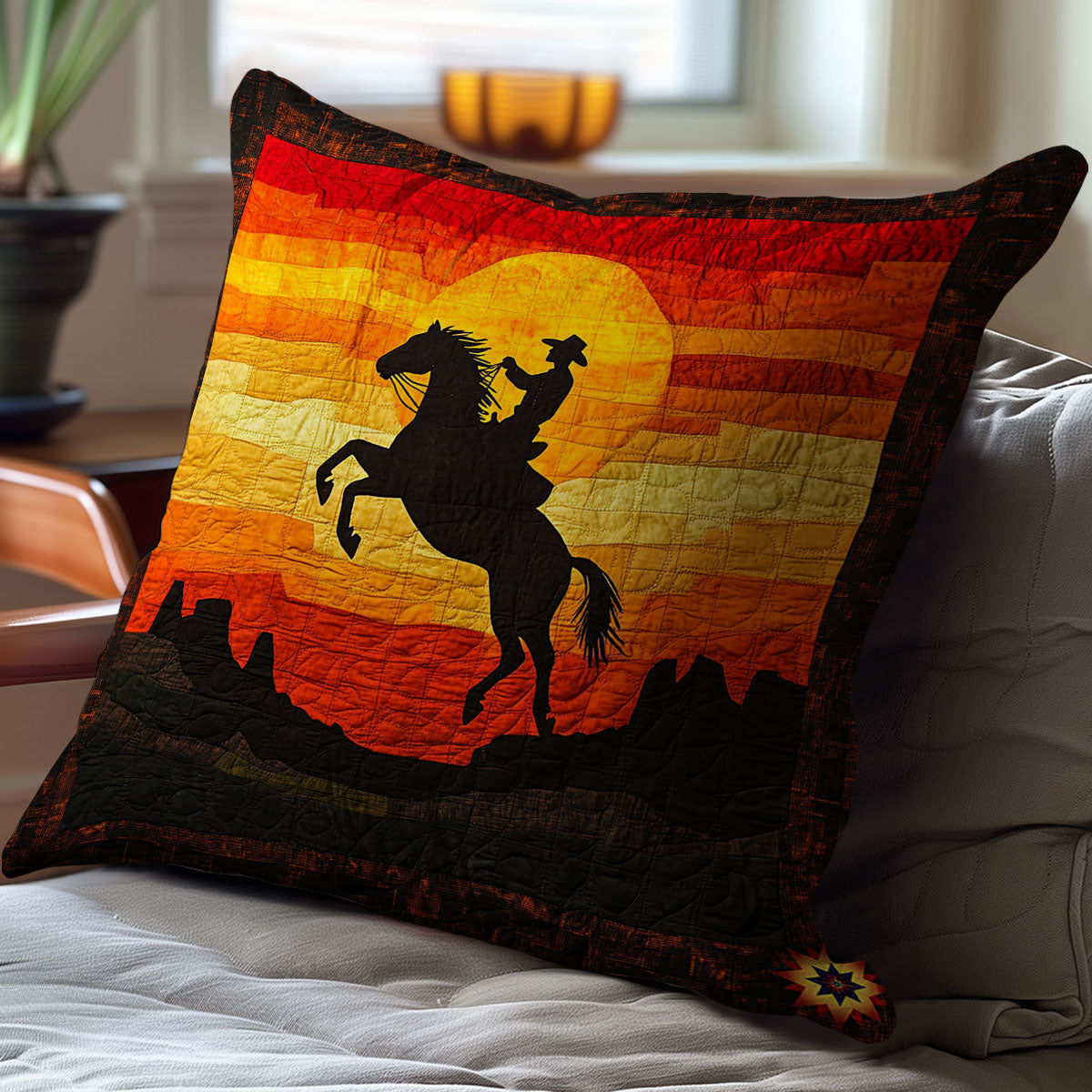 Cowboy Riding Horse WY2212004CL Quilt Pillow Case