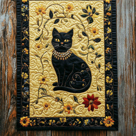 Cat In Yellow Garden WY2802035CL Quilted Table Runner