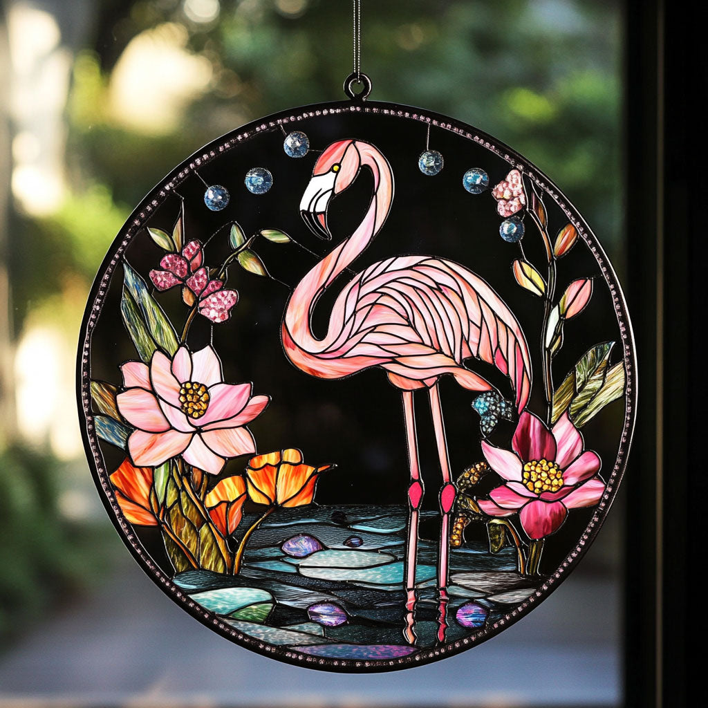 Pink Flamingo Flower WT0703008CL Suncatcher