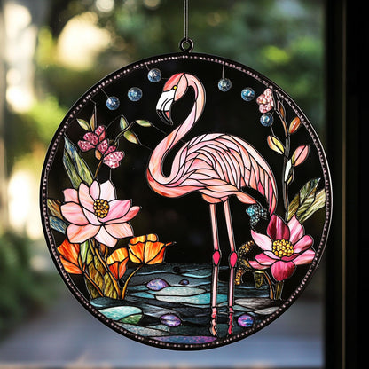 Pink Flamingo Flower WT0703008CL Suncatcher