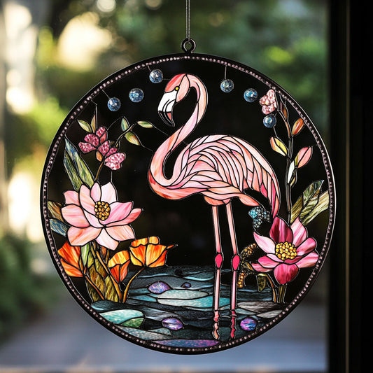 Pink Flamingo Flower WT0703008CL Suncatcher