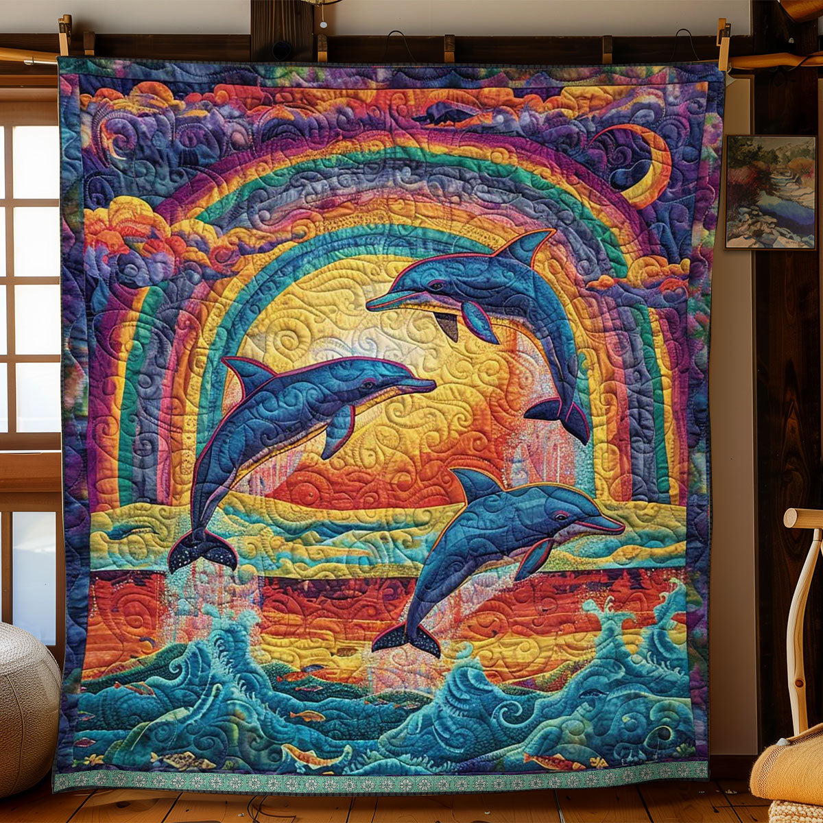 Rainbow Dolphin WJ2609014CL Quilt