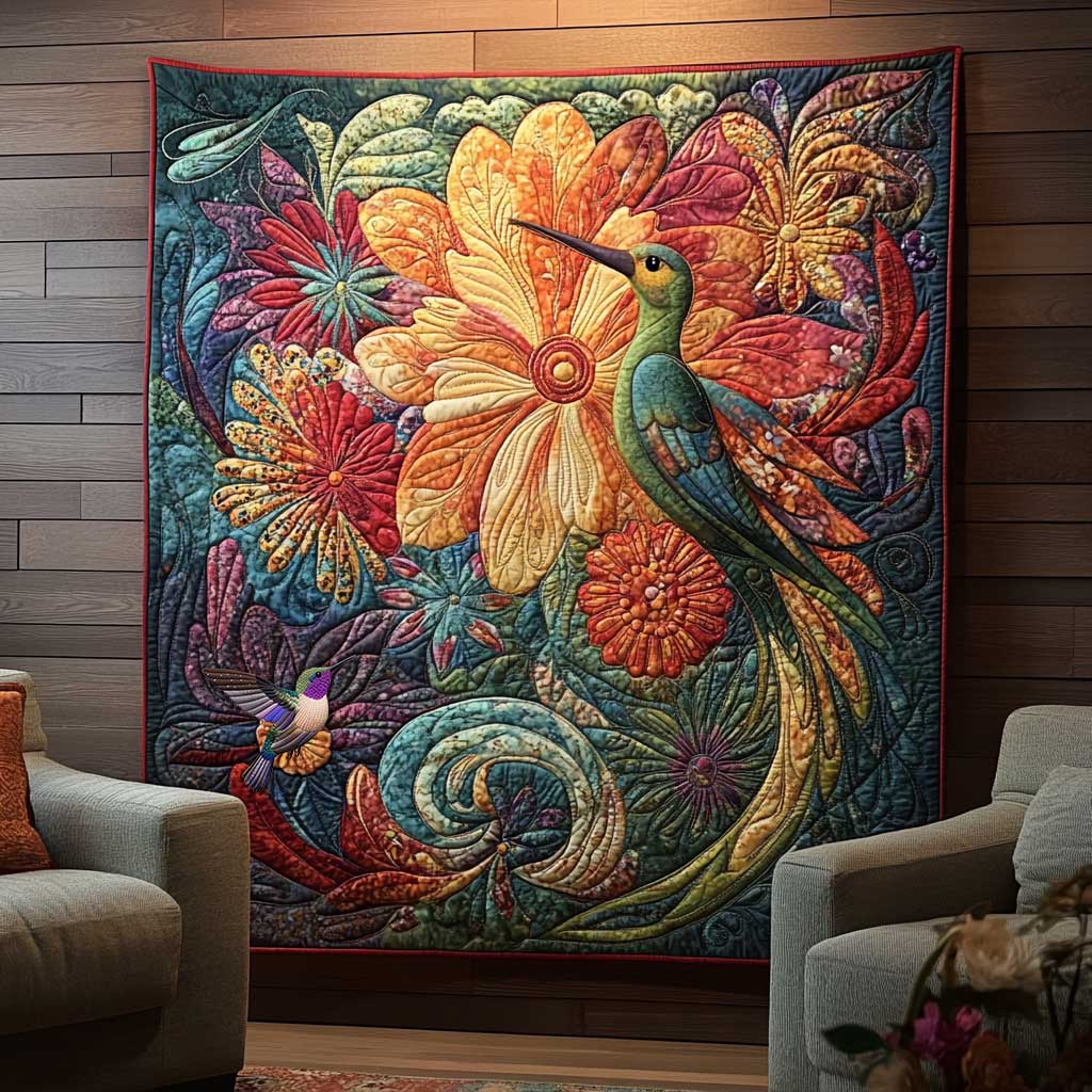 Hummingbird And Vibrant Flowers WN0910124CL Quilt