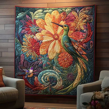 Hummingbird And Vibrant Flowers WN0910124CL Quilt