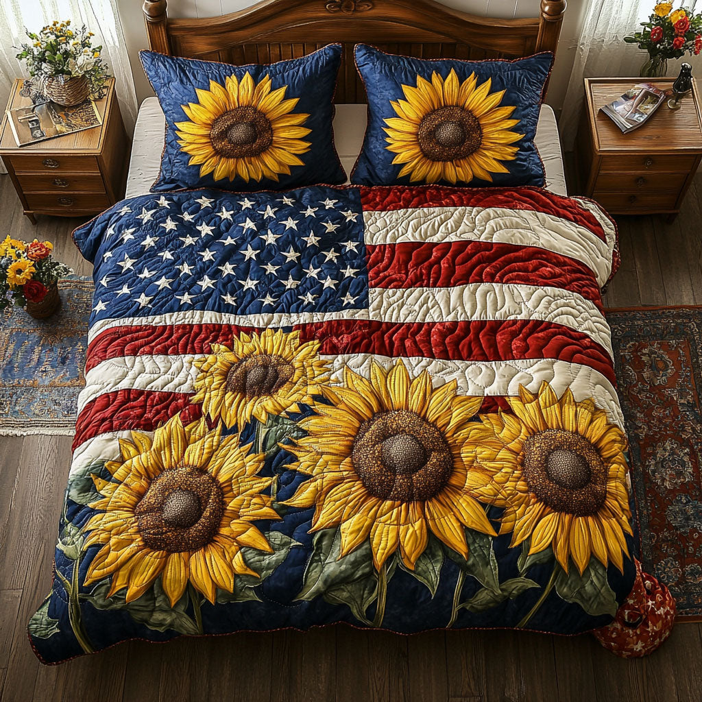 Sunflower And USA Flag WY2001063CL Duvet Cover Set