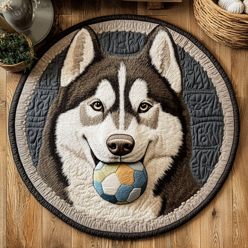 Playful Husky CP2104006CL Quilted Round Mat