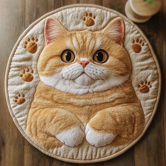 Adorable Golden Cat CP2004172CL Quilted Round Mat