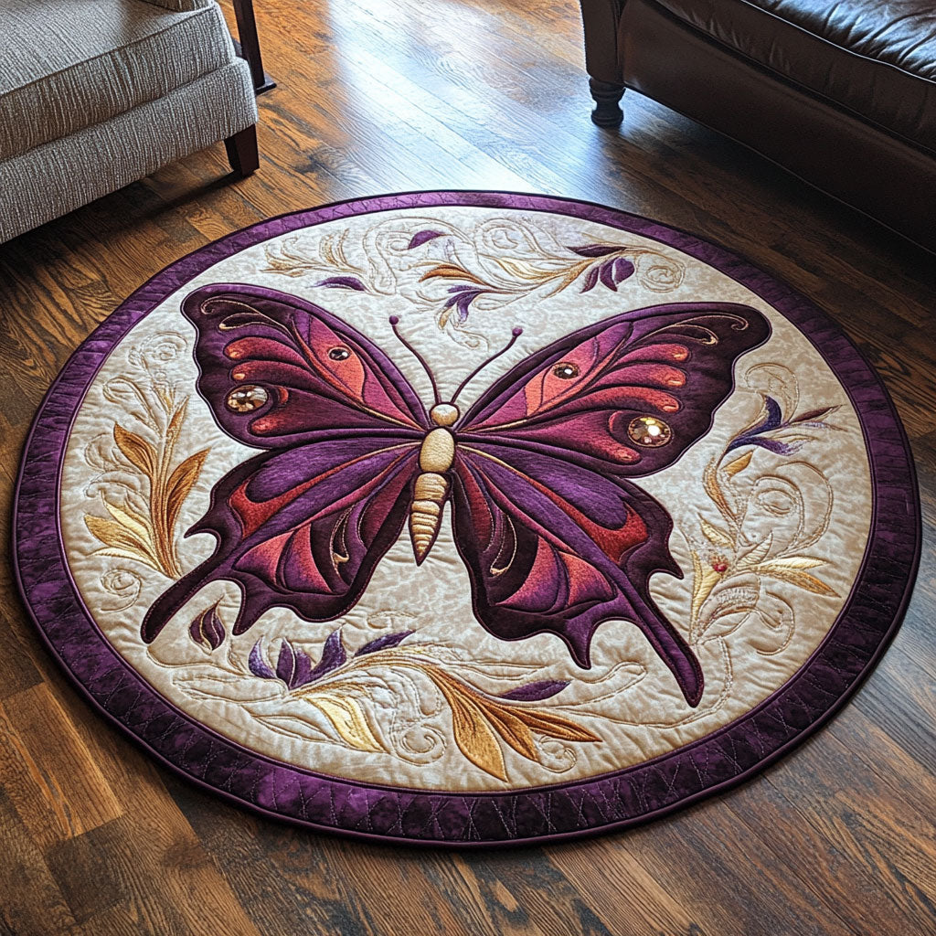 Gem Purple Butterfly WP1403041CL Quilted Round Mat