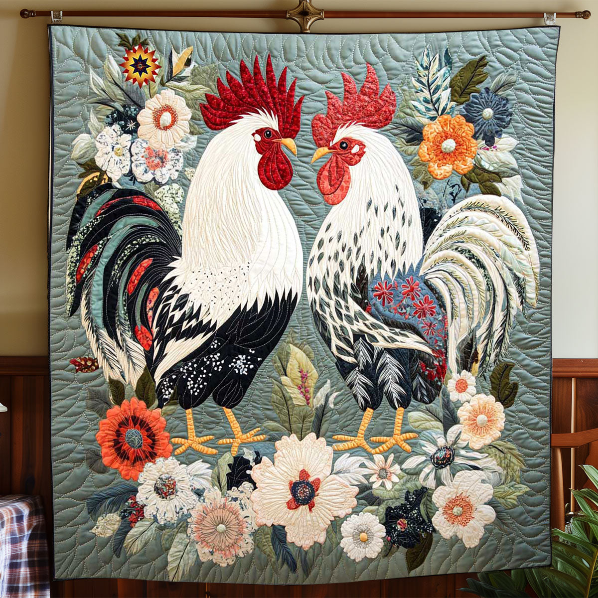 Elegant Rooster Flower WP1511006CL Quilt