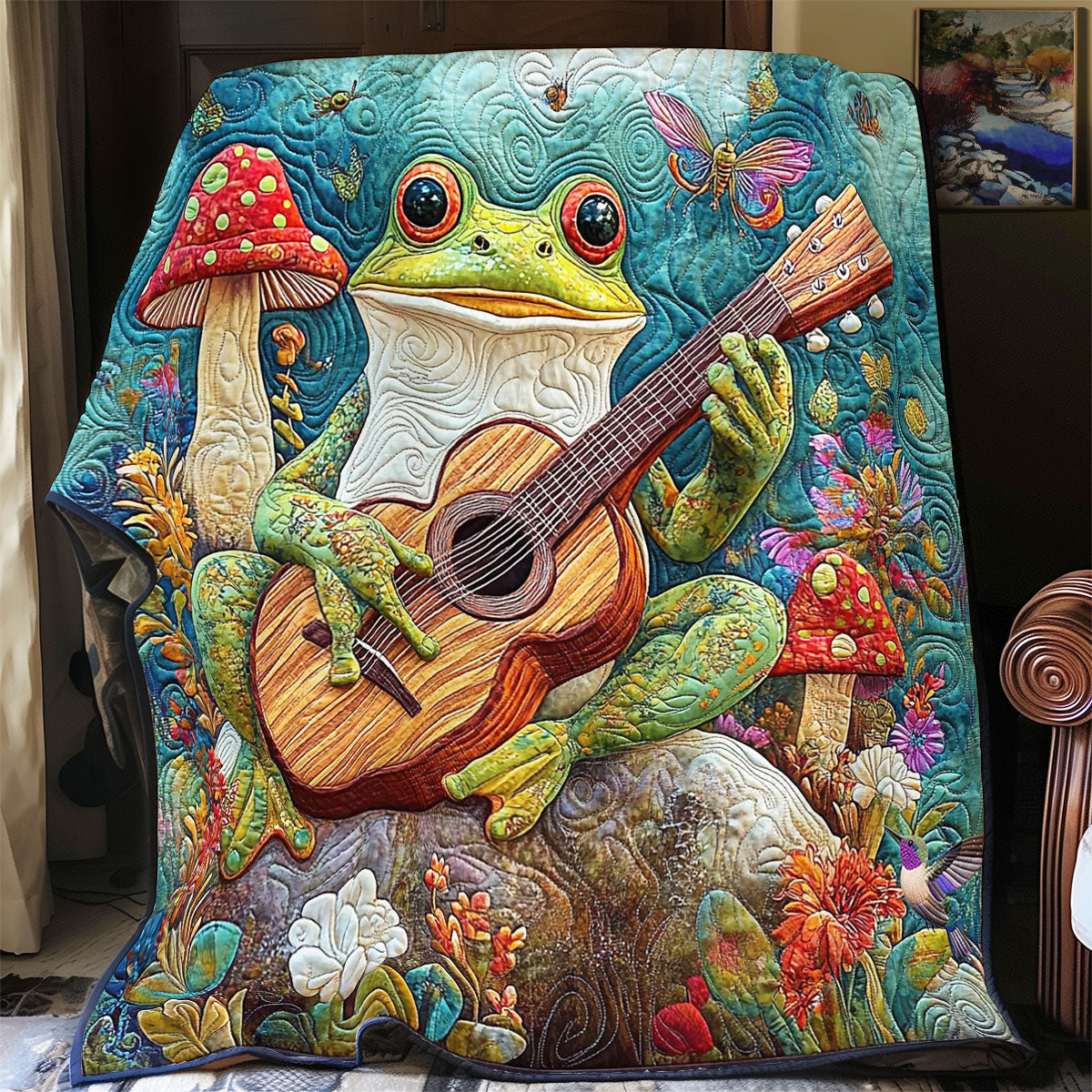 Frog Playing Guitar WY2311028CL Quilt