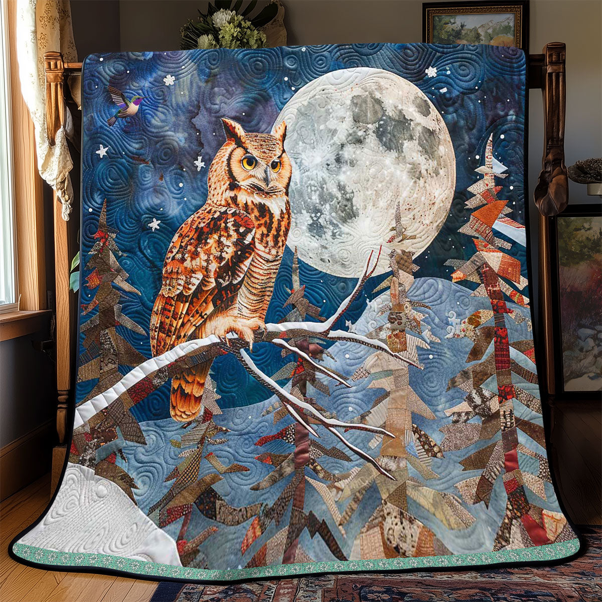 Christmas Moon Owl WP2110007CL Quilt
