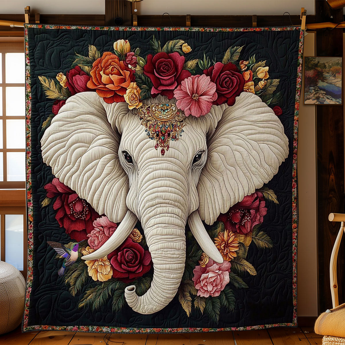 Flower White Elephant WY0512033CL Quilt