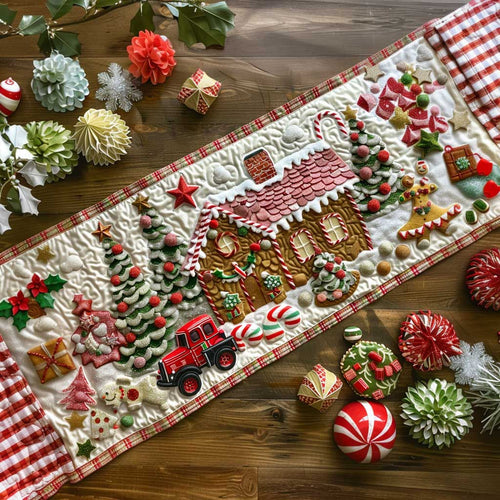 Gingerbread House Christmas Truck WP1810025CL Quilted Table Runner