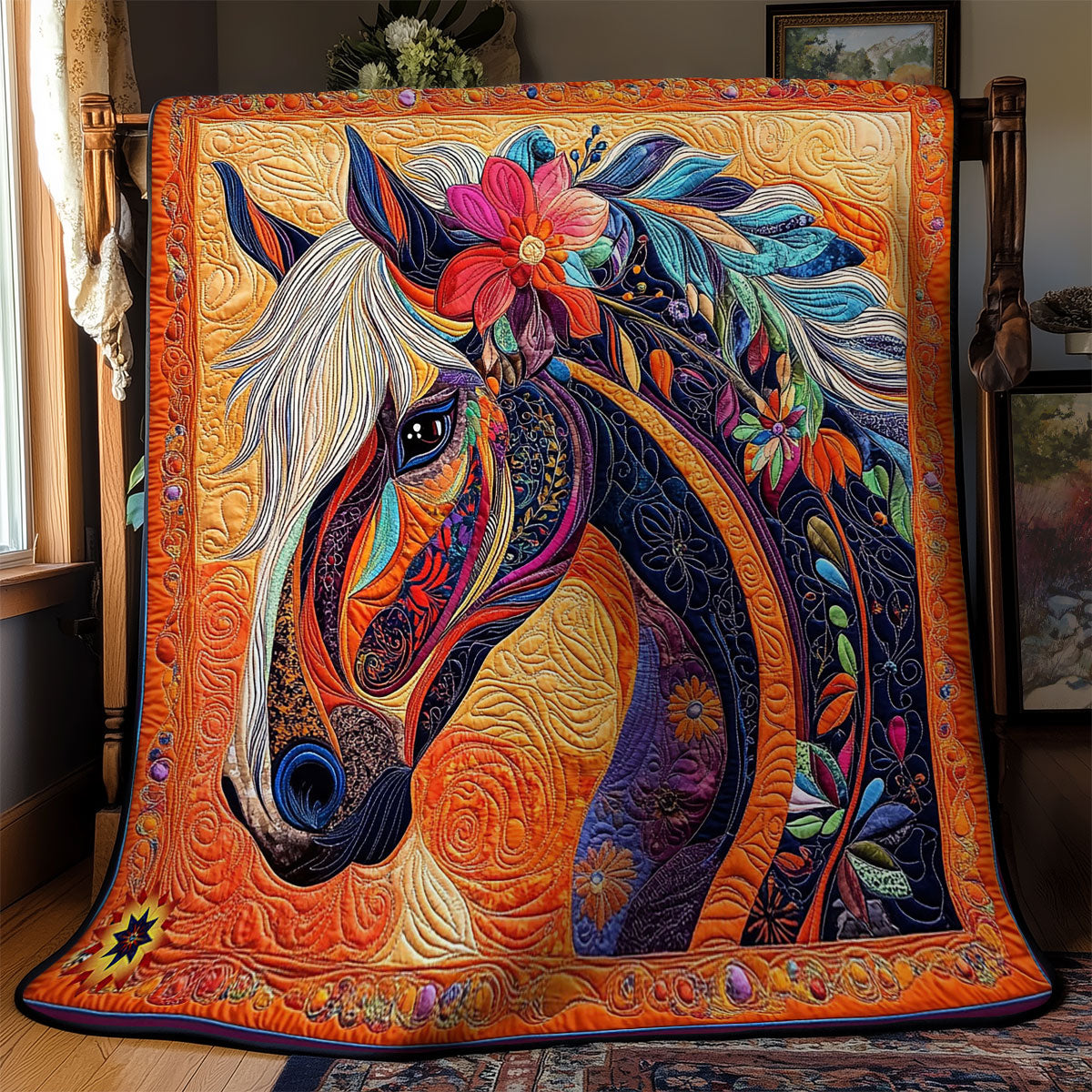 Flower Pathwork Horse WY1112007CL Quilt