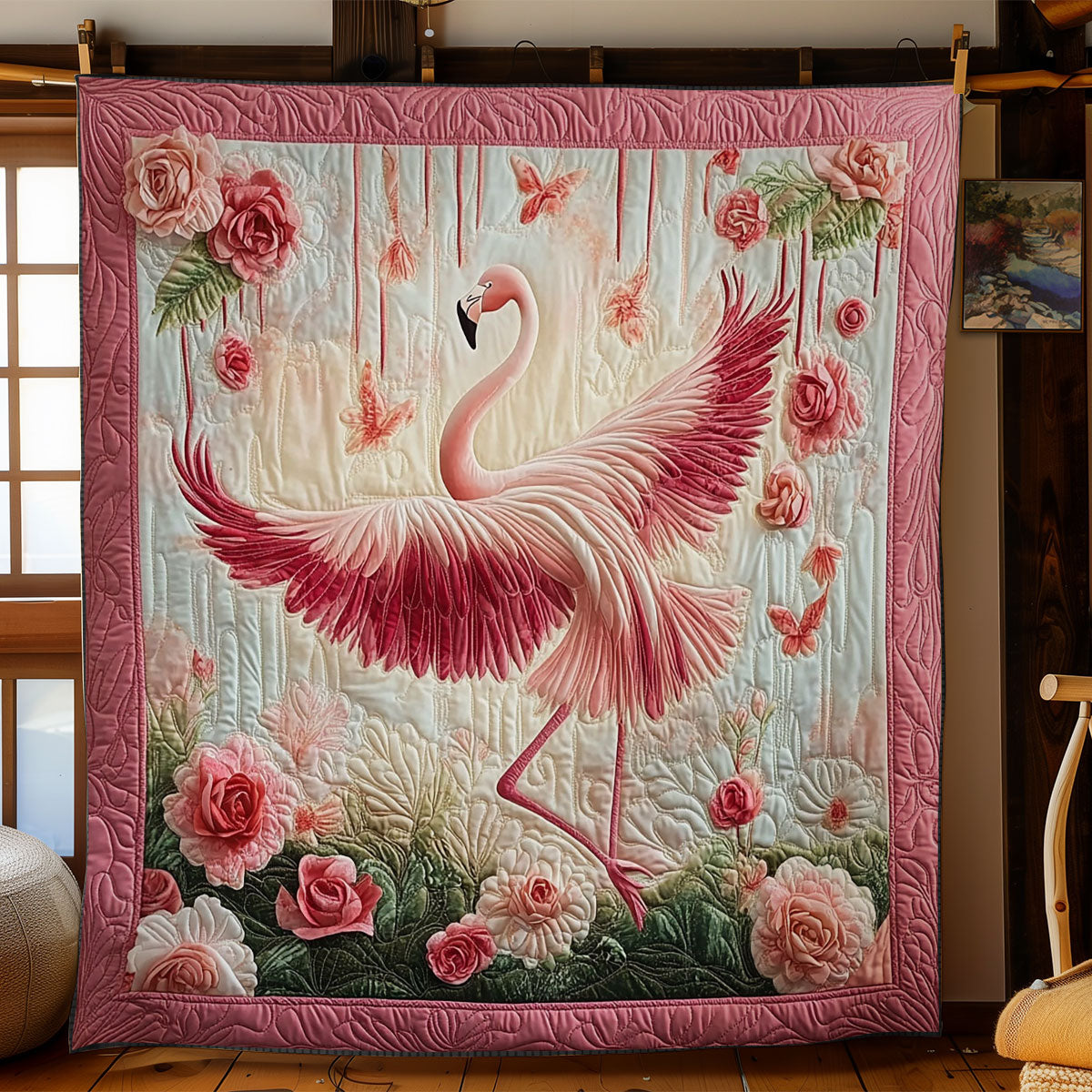 Unique Flamingo Pose WY1401042CL Quilt