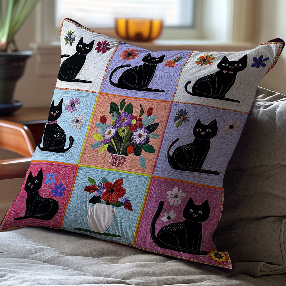 Vase Cat WY1412020CL Quilt Pillow Case