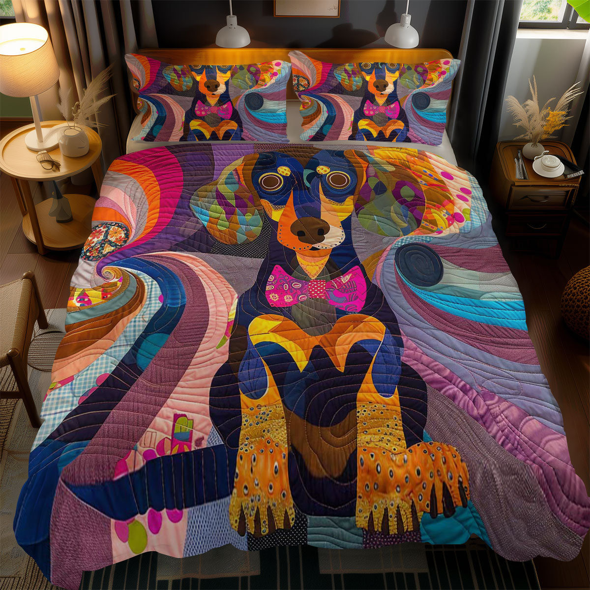 Dachshund Color Burst WN2110083CL Duvet Cover Set