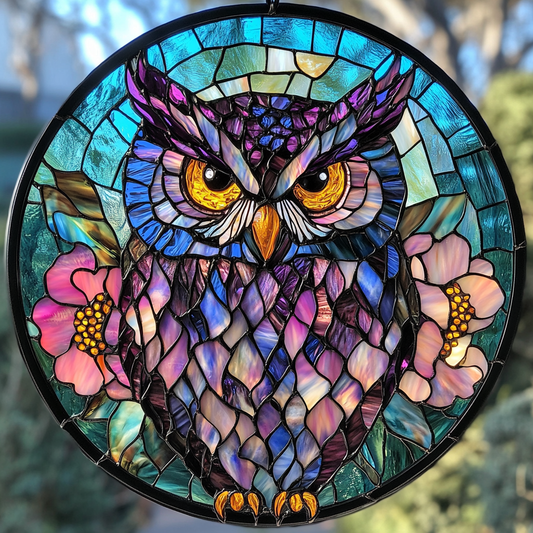 Owl Blossom WN0611094CL Stained Glass Suncatcher