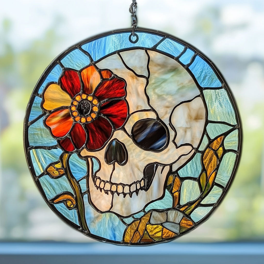 Flower Skull WJ2410039CL Suncatcher