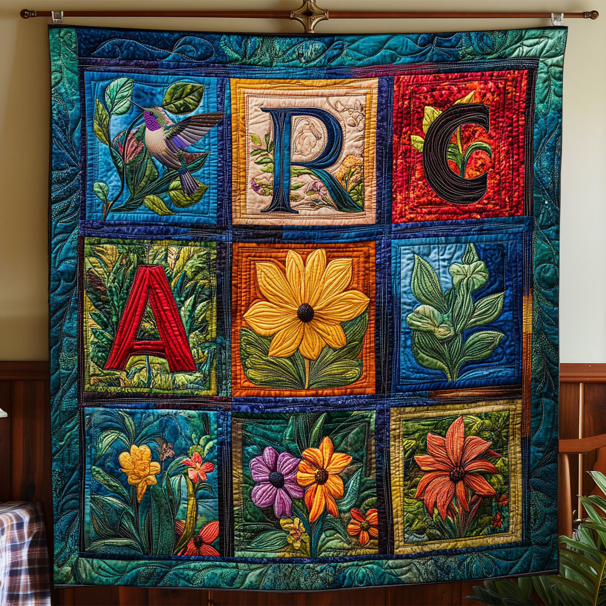 Teal Flower WY0611035CL Quilt