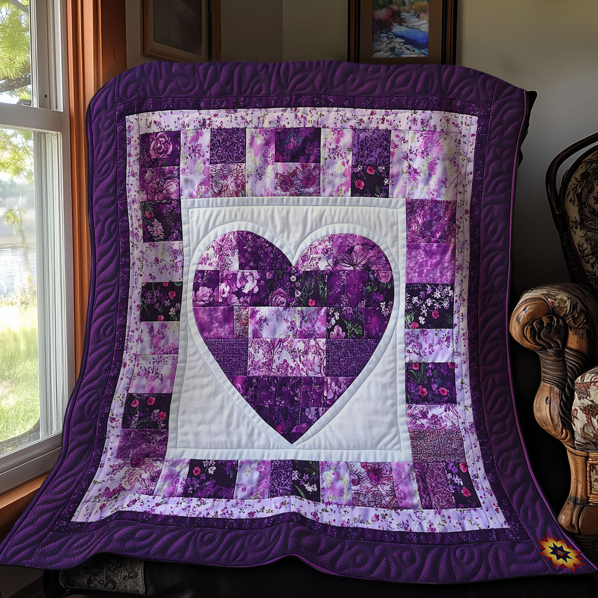 Purle Pathwork Heart WY0911022CL Quilt