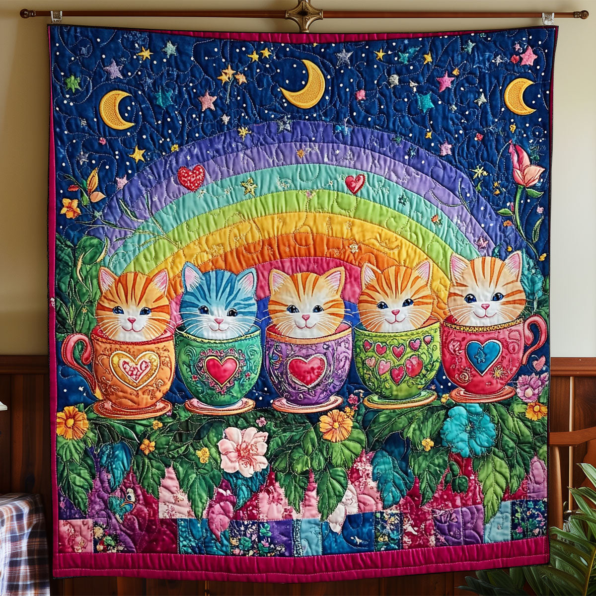 Teacup Kitten And Rainbow WY3112035CL Quilt