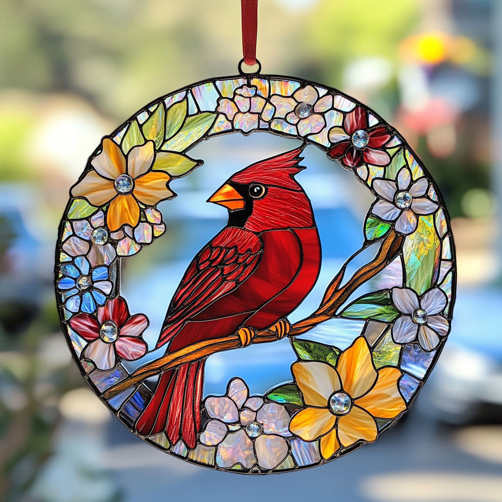 Red Cardinal WJ2810042CL Stained Glass Suncatcher