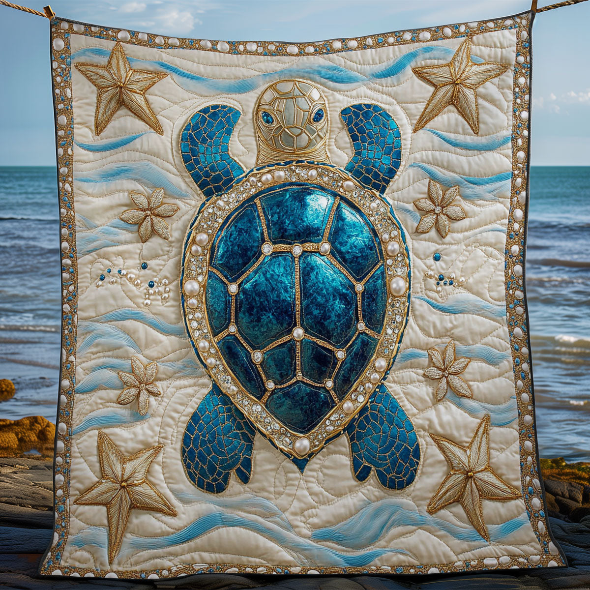 Teal Gemstone Turtle WY2702119CL Quilt