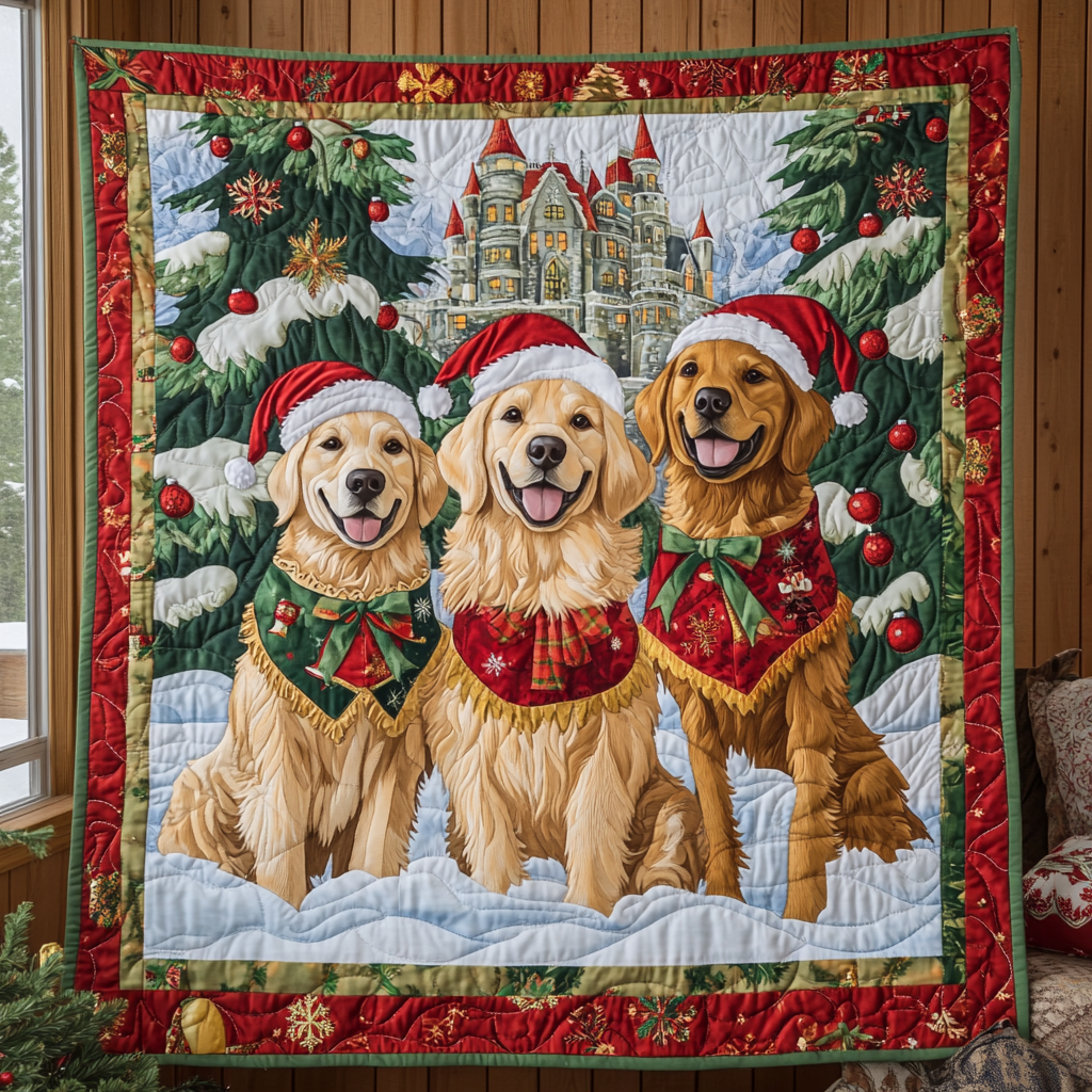 Joyful Golden Retriever Christmas Night XR2409018CL Quilt