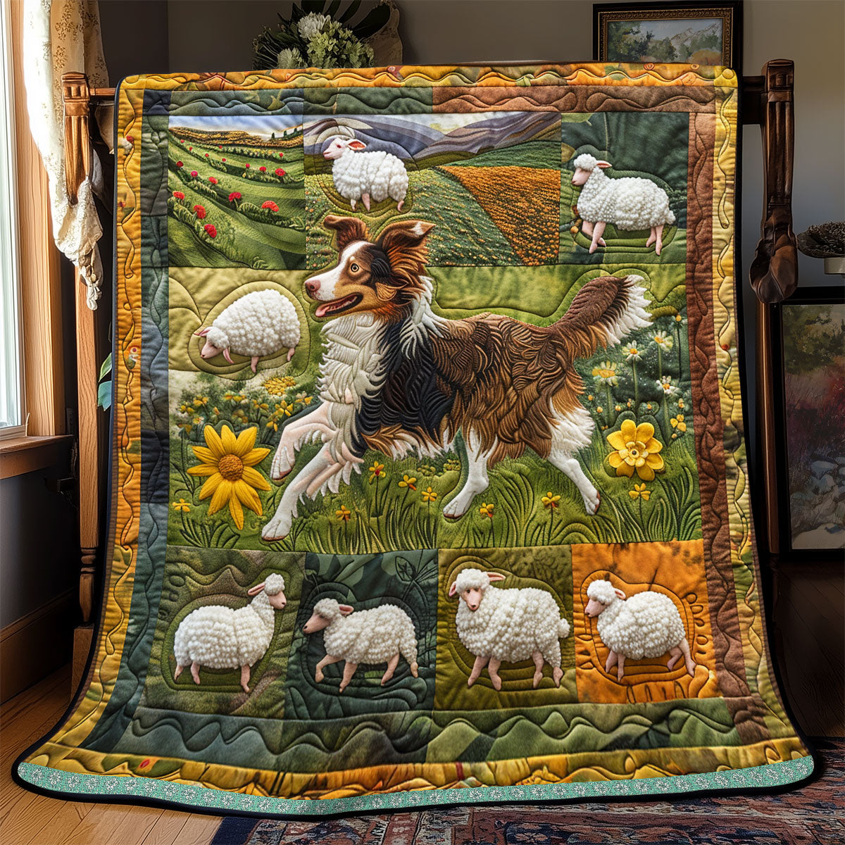 Border Collie Sheep Field WP0609008CL Quilt