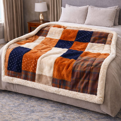Rustic Plaid Patchwork KL2601009CL Faux Fur Throw Blanket