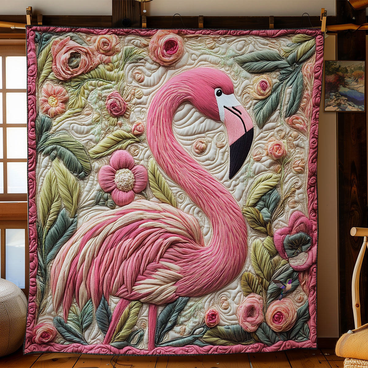 Flower Forest Flamingo WY1311033CL Quilt