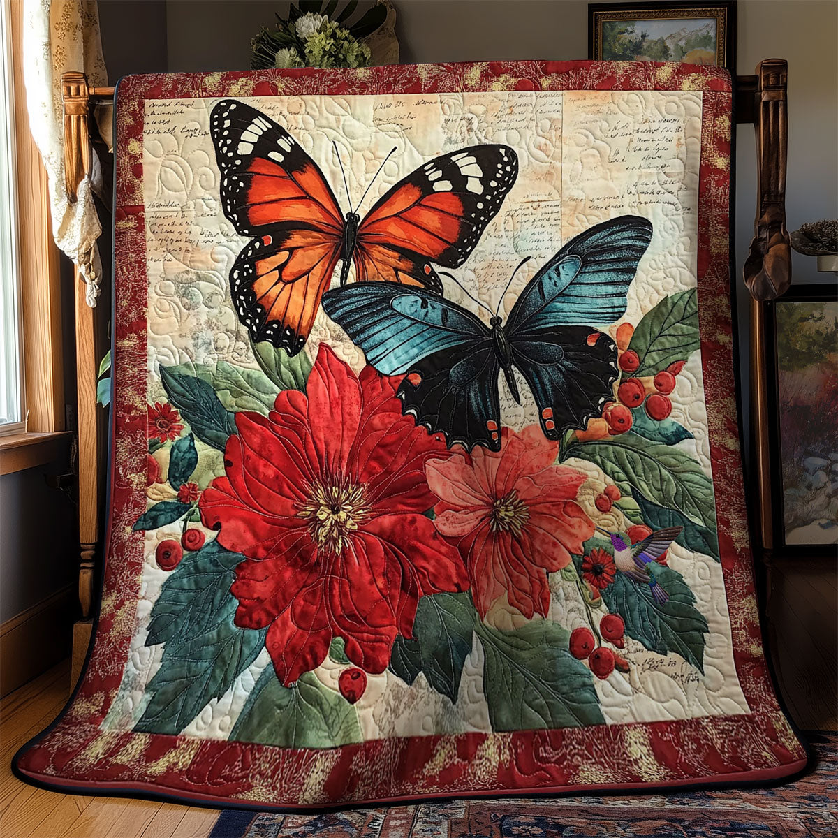 Red Flower Butterfly WY2511034CL Quilt