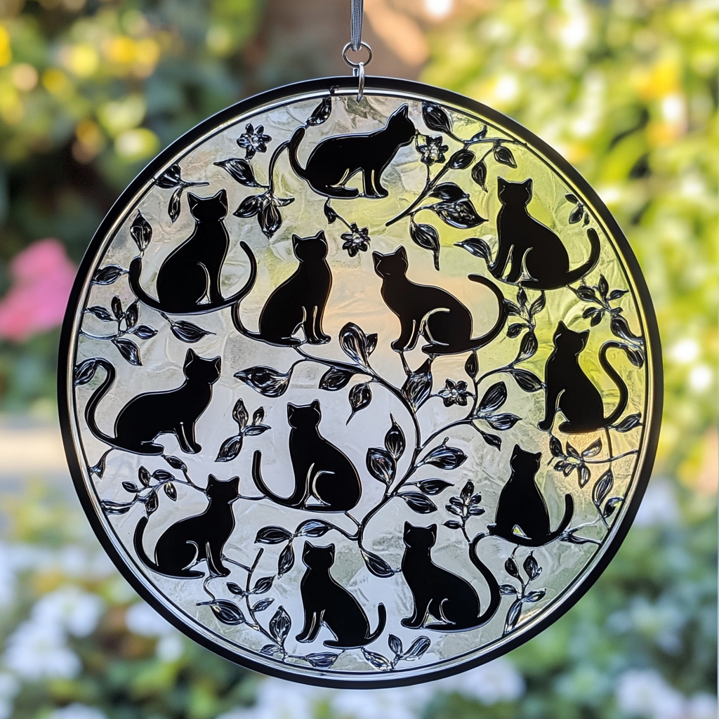 Black Cat WU2310054CL Stained Glass Suncatcher