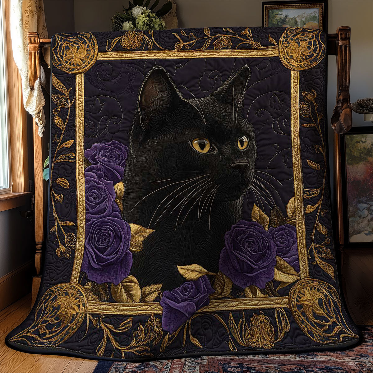 Purple Rose Cat Charm WN2512037CL Quilt