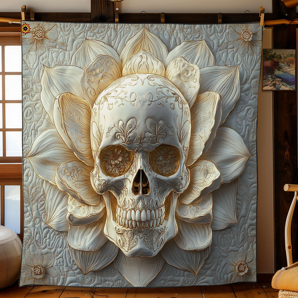 White Lotus Skull WY2011011CL Quilt