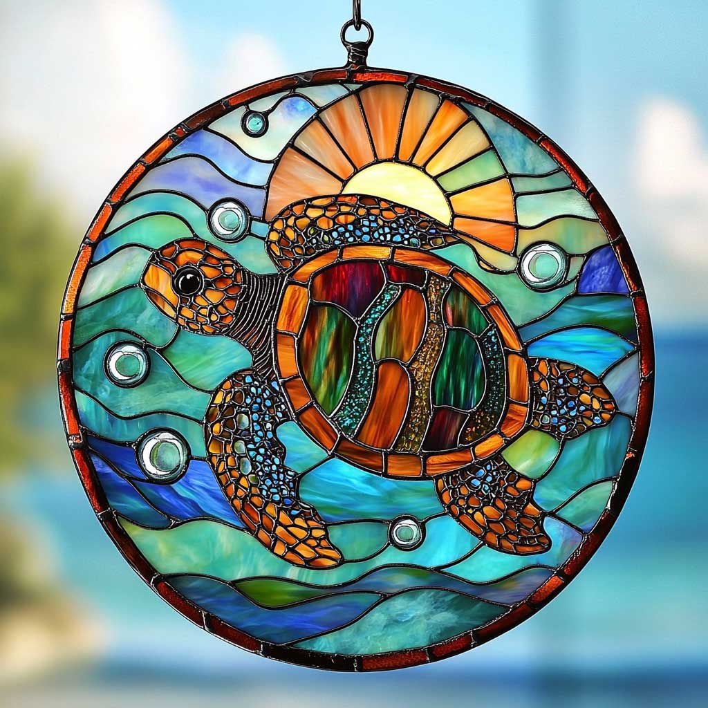 Wave Turtle WN2211080CL Stained Glass Suncatcher