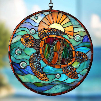 Wave Turtle WN2211080CL Stained Glass Suncatcher