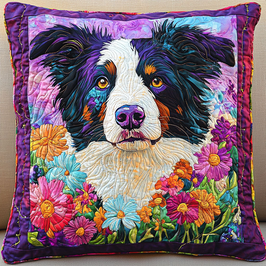 Border Collie Flowers WT1104031CL Quilt Pillow Case